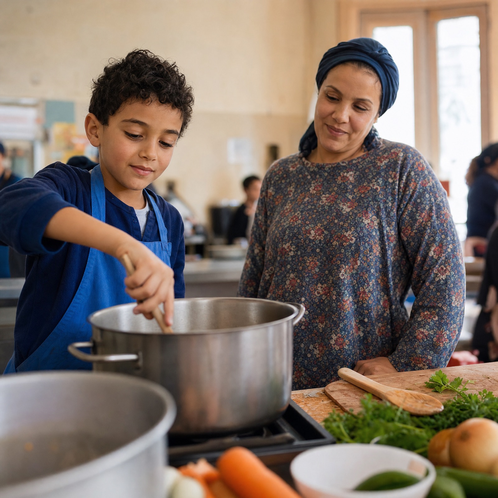 Enfant cuisinant avec sa mère